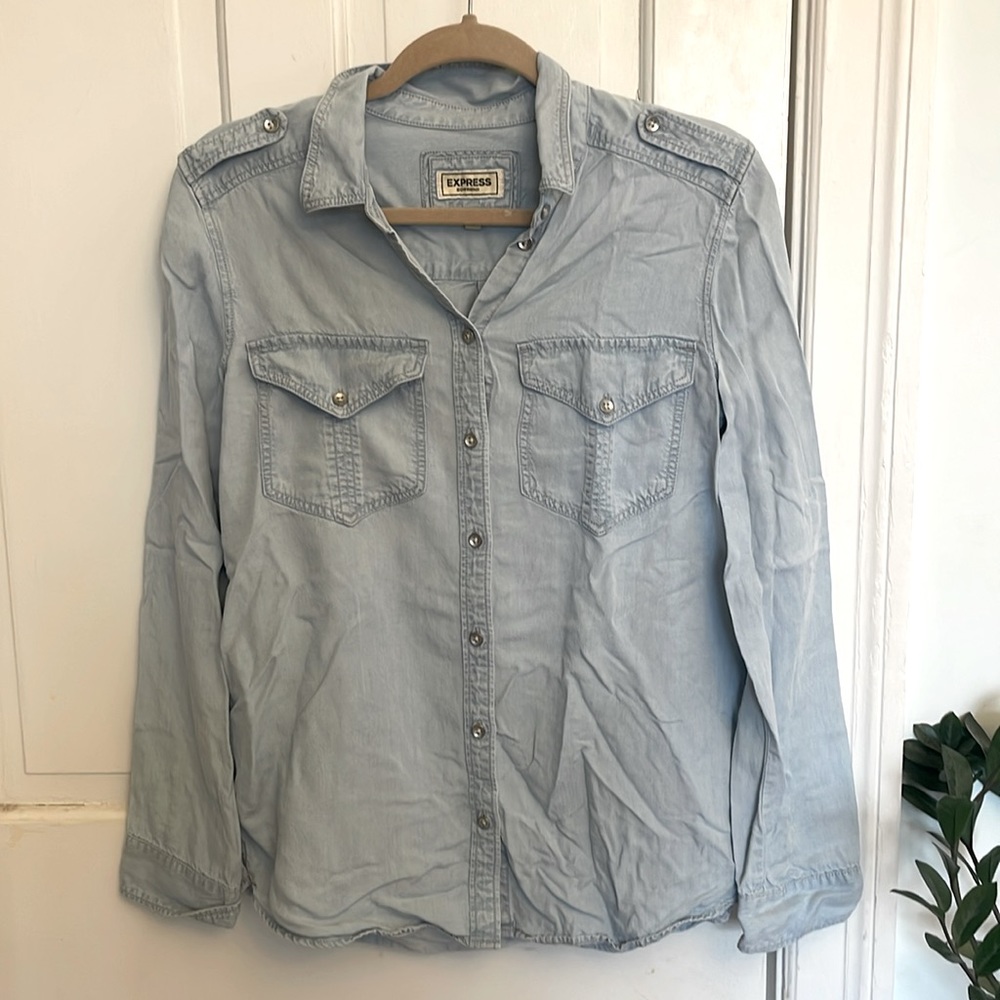 Express Blue Button Down Shirt, Casual blue top